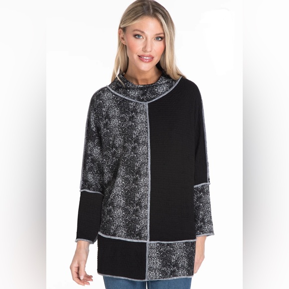 Ali Miles Color Block Knit Tunic - Winter White/Black Plus Size 2X NWT - Picture 1 of 15